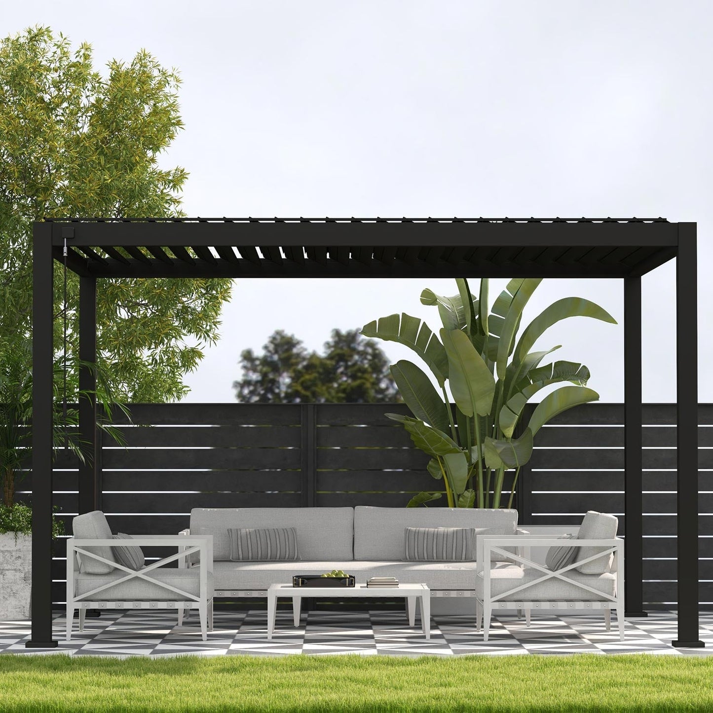 Bundle Set - Mirador 4-piece conversation fire pit + 111SR Pergola 10*13